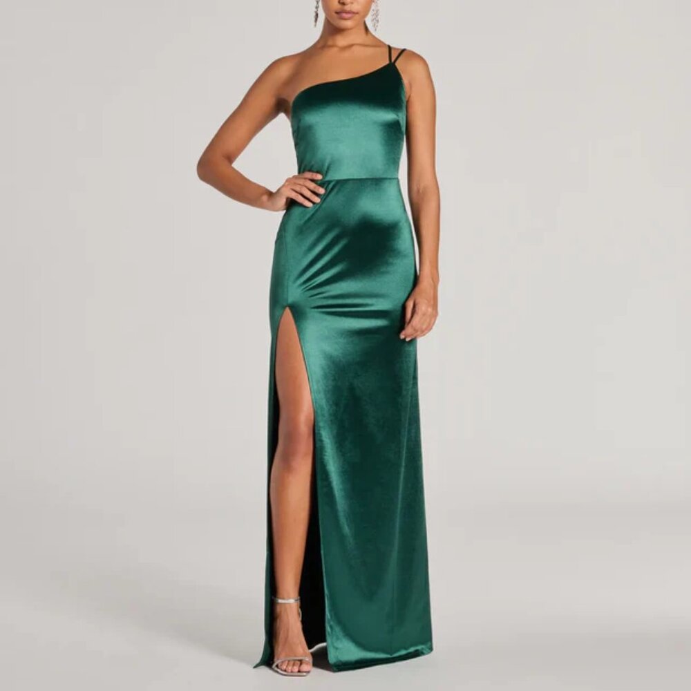 Rhiannon One-Shoulder Satin Long Dress